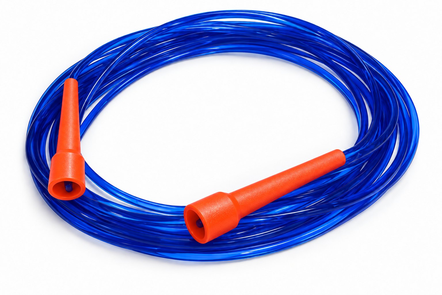skip-hop 7.5m long rope (games rope): clear blue rope with orange handles